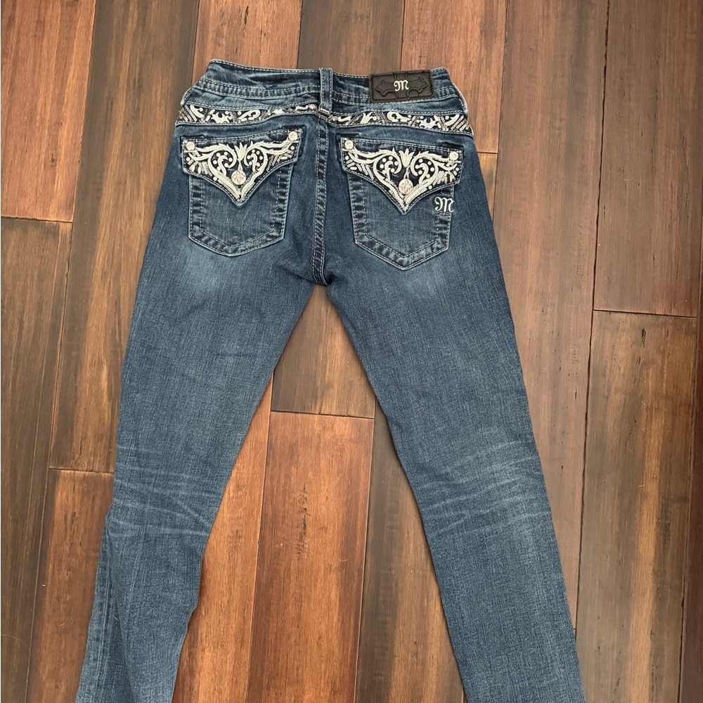 Miss Me Dark Blue Skinny Jeans with Embellished Pockets